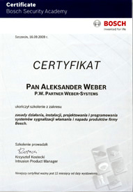 WeberSystems - Certyfikat Bosch