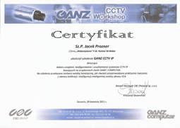 WeberSystems - Certyfikat ukoczenia szkolenia GANZ CCTV IP - Prozner