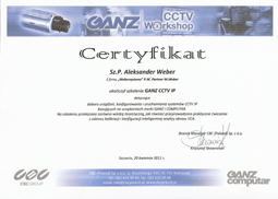 WeberSystems - Certyfikat ukoczenia szkolenia GANZ CCTV IP - Weber