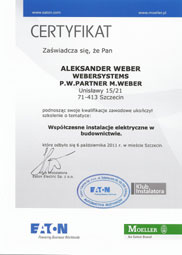 WeberSystems - Certyfikat ukoczenia szkolenia EATON