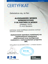 WeberSystems - Certyfikat ukoczenia szkolenia EATON