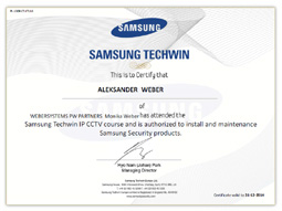 WeberSystems - Certyfikat ukoczenia szkolenia Samsung Techwin - Weber