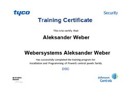 WeberSystems - Certyfikat ukoczenia szkolenia Tyco - DSC - Weber