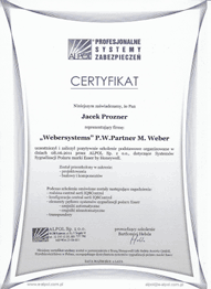 WeberSystems - Certyfikat Alpol Sp.z o.o. - Honeywell Life Safety Austria GmbH