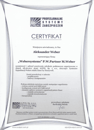 WeberSystems - Certyfikat Alpol Sp.z o.o. - Honeywell Life Safety Austria GmbH - Weber