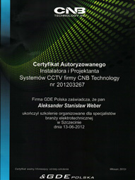 WeberSystems - Certyfikat szkoleniowy CNB Technology - Weber