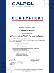 WeberSystems - Certyfikat uczestnictwa w szkoleniu firmy Detectomat GmbH - Weber