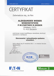 WeberSystems - Certyfikat ukończenia szkolenia EATON