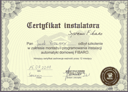 WeberSystems - Certyfikat instalatora Systemu Fibaro - Prozner