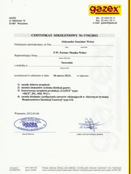 WeberSystems - Certyfikat szkoleniowy Gazex - Weber