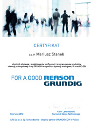 WeberSystems - Certyfikat ukończenia szkolenia Grundig - Stanek