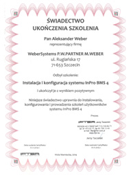 WeberSystems - Świadectwo ukończenia szkolenia INPRO BMS 4
