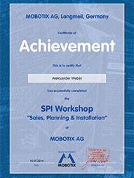 WeberSystems - Certyfikat ukończenia seminarium SPI MOBOTIX - Weber