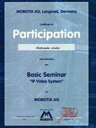 WeberSystems - Certyfikat ukończenia seminarium MOBOTIX - Weber
