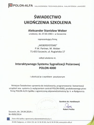 WeberSystems - Certyfikat uczestnictwa w szkoleniu POLON 4000