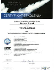 WeberSystems - Świadectwo ukończenia szkolenia PROTECT - Stanek