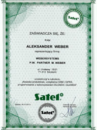 WeberSystems - Certyfikat uczestnictwa w szkoleniu firmy Satel - Weber